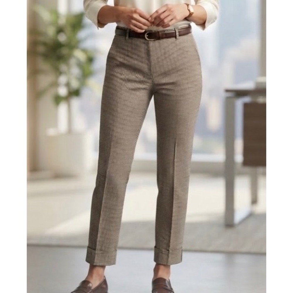 Talbots 70% Wool Houndstooth Cuffed Trousers Pants Professional 10P
